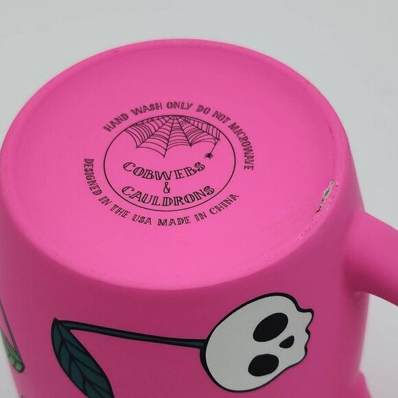 Cobwebs & Cauldrons Halloween cherry skull hot pink mug - Picture 5 of 5